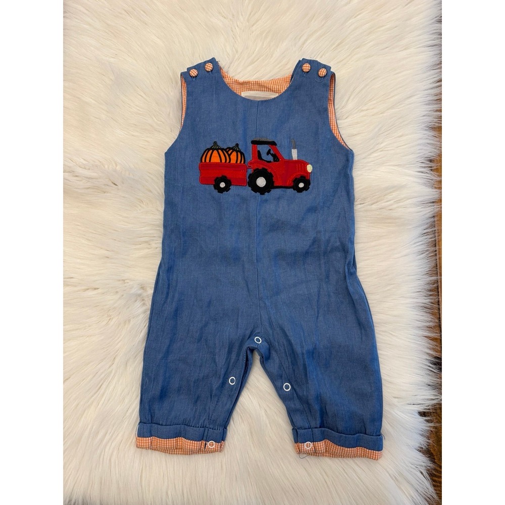Lil Cactus 3-6m pumpkin tractor chambray Jon Jon